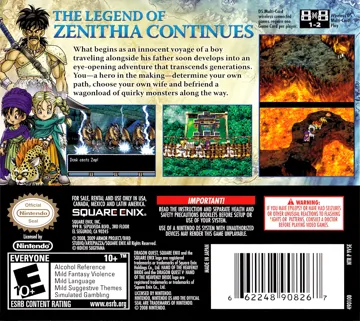 Dragon Quest V - Hand of the Heavenly Bride (USA) (En,Fr,Es) box cover back